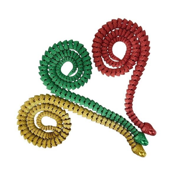 Year of the Snake Articulating 3DPrinted 44" Long (Set 3) Red Green Gold Décor - Picture 9 of 9